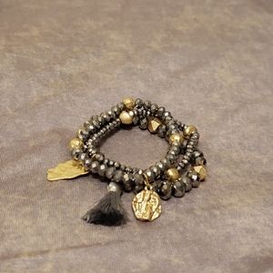 Crystal and gold beaded 3 stack bracelets
